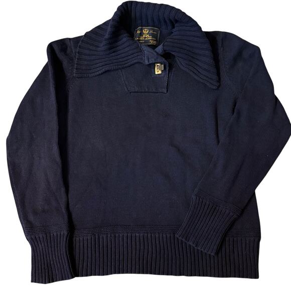LRL Lauren Jeans Co Blue Label Shawl Sweater Size XL Gold Clasp Rib Detail - Picture 1 of 6